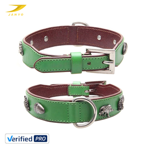 Collier pour chien en cuir véritable double couche de haute qualité avec ornements métalliques 3D en forme d'animaux, anneau en D robuste, collier réglable pour animaux de compagnie - Product Image 1