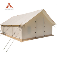 Tente murale de glamping extérieure étanche Kawagebo Kamp (KK) 24' x 15.8' avec cadre en acier et toile Oxford en coton, avec cheminée