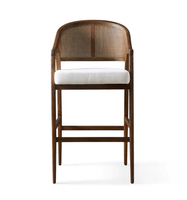 Chaise haute de salle à manger BST en bois de frêne antique, style luxe léger, avec dossier en rotin et structure en bois, tabouret de bar pour comptoir de salle à manger