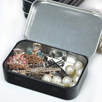 Boîtes à couvercle à charnière avec impression personnalisée, petite boîte rectangulaire noire en fer blanc avec couvercle rabattable pour ranger bijoux/colliers/boucles d'oreilles