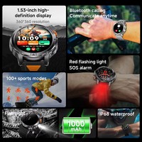 Reloj Inteligente AK93 con Llamadas Bluetooth, Luz Roja Intermitente, Alarma SOS, Resistente al Agua IP68, Más de 100 Modos Deportivos, Monitor de Frecuencia Cardíaca y Salud