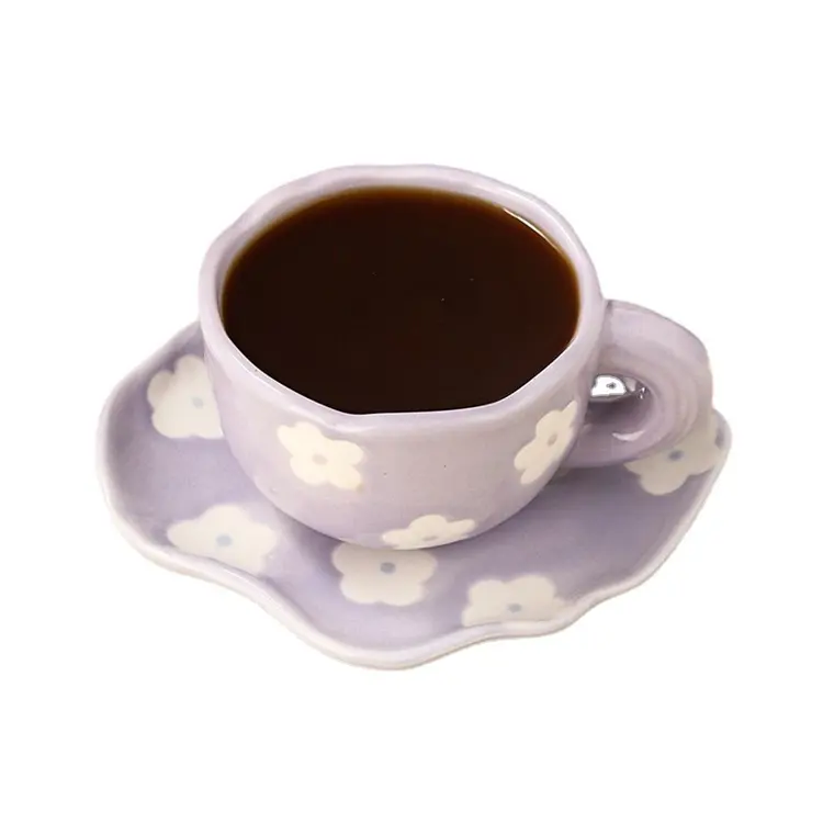 도매 사용자 정의 로고 인쇄 한국어 창조적 인 손으로 그린 세라믹 컵 선물 상자 세트 세라믹 커피 잔 접시