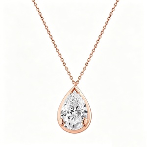 Factory Price Lab Grown Diamond Solitaire Pendant <b>Necklace</b> 14K Solid Gold Pear Cut Fine Jewelry Women - Product Image 1