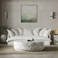 Table basse ronde en bois au design français moderne et luxueux, avec plateau en marbre naturel unique, meuble de salon de style farmhouse