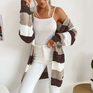 <b>Women</b> Fashion Soft Long Sleeve Open Front Casual Knit Sweaters Coat Striped <b>Kimono</b> Cardigan with Pockets - Product Image 4