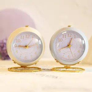 Wholesale Simplicity Globe Shape Stand Desk Quartz Alarm Clock Metal Case Soundless Silent Hands Table Clock