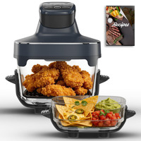 Friteuse à air chaud en verre 1500W, four à shawarma électrique haute puissance de comptoir, avec bacs interchangeables en verre non toxique de 2,6 et 4,7 litres, pour usage domestique
