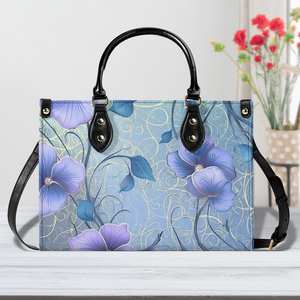 Dropship POD Luxury Lady Tote Bag Bolso de cuero PU con patrón floral azul para mujer - Product Image 4