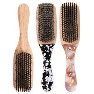 CUSTOM LOGO 3000+ COLORS men's double-sided beard brush dual-purpose beard hair cleaning pig mane beech wood brush