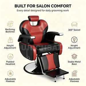 Chaise de barbier noire et rouge pour salon de beauté, chaise de salon de haute qualité, mobilier de coiffure pas cher avec grande pompe - Product Image 4