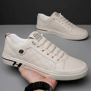 Zapatillas Blancas para Hombre de Cuero Genuino con Tacón Bajo, Suela de Goma Antideslizante, Estilo Casual y Deportivo para Caminar - Product Image 3