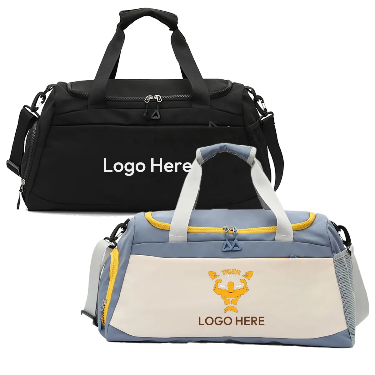 Logotipo personalizado Mulheres Homens Workout Tote Esportes Nylon Gym Bag personalizado Viagem Duffel Bag Com Bolso Molhado Sapatos fitness yoga Bags