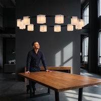 Luminaires suspendus modernes de luxe personnalisés en albâtre espagnol naturel avec finition dorée, LED, hauteur réglable, abat-jour carré, CRI élevé