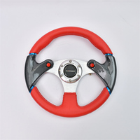 Volant de course universel 320 mm en cuir rouge brillant avec rayons en fibre de carbone pour drift automobile