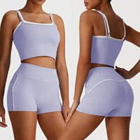 Ensemble de sport pour femme D-SM2535TZ-5, haut de sport à bretelles, short et soutien-gorge de sport à haute élasticité pour le yoga, la course à pied, le pilates, ajustement confortable