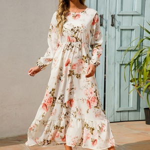 Nouvelles robes maxi pour femmes Xw 2023, printemps, décontractées, manches longues, imprimées de fleurs, col rond, robe longue de plage bohème pour femmes - Product Image 3