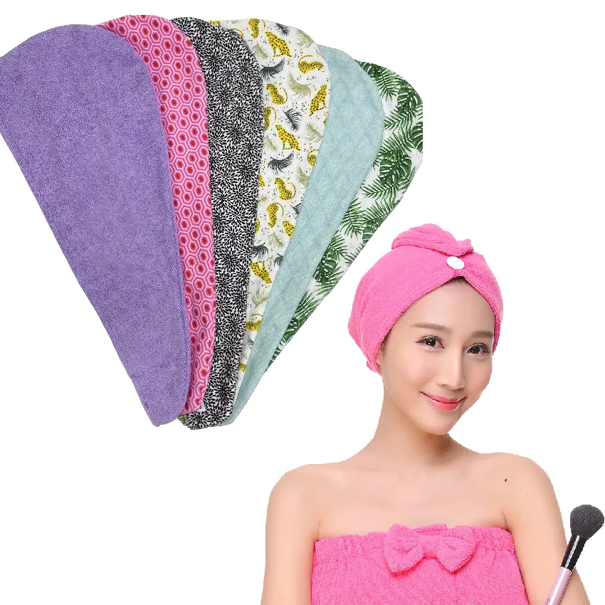 Super Absorbent Fast Drying Hair Wraps For Curly Hair Anti Frizz Microfiber Hair Towel With Button