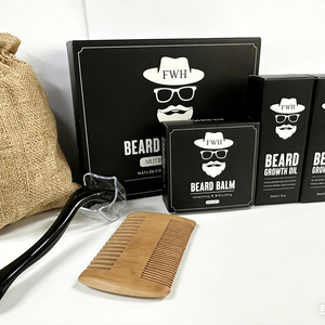 Kit de Cuidado de Barba Vegano para Hombre, Set 6 en 1 con Aceites Doble Acción para Engrosar, Bálsamo Estilizador, <span class=keywords><strong>Derma</strong></span> Roller y Peine, con Bolsa |   Empaque OEM para el Crecimiento del Cabello - Product Image 2