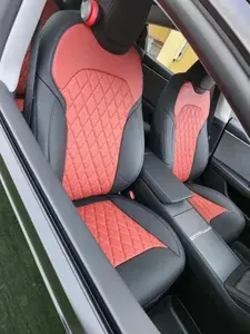Housse de siège de voiture en cuir Nappa de luxe, sur mesure, pour Tesla Model Y 2021-2022, imperméable, avant et arrière, rouge - Product Image 3