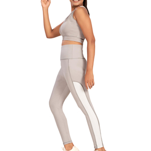 Gray Two Piece Yoga Set High Waist Women Workout Yoga Set Comfortable Soft Fabric Sports Top And Matching Stretch <b>Leggings</b> - Product Image 1
