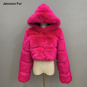 Manteau en fausse fourrure <span class=keywords><strong>femme</strong></span> avec capuche mode vestes en fausse fourrure manteaux courts grande taille - Product Image 5