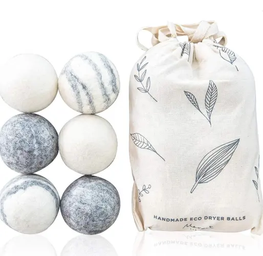 Paquete de 6 bolas de secadora de lana respetuosas con el medio ambiente con bolsa de algodón, venta al por mayor