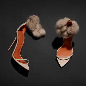 2022 Spring Summer Stiletto Soft Fur Ankle Strap High Heels Sandals Back Zip Outdoor Shoes Party Pumps for Women 43 - Product Image 5