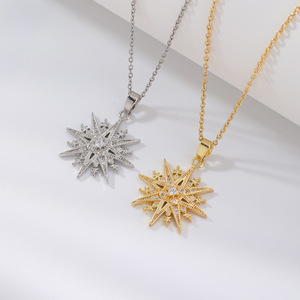Nouvelle collection automne Kashi Jewelry : Collier géométrique en zircon étoile à huit branches et tournesol en cuivre pour <span class=keywords><strong>femme</strong></span>, créations de niche - Product Image 4