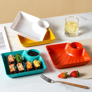 Bol de service rectangulaire en plastique pour sushi, tacos, salsa, charcuterie, en-cas, dumplings, écologique, luxueux, avec séparateurs laser - Product Image 4