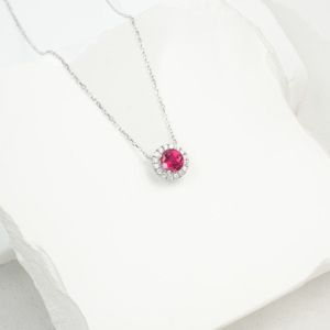Lab Grown <b>Ruby</b> Halo Pendant <b>Necklace</b> 925 Sterling Silver Luxury Fine Jewelry for Daily Party Banquet Evening Wear Women Fashion - Product Image 4