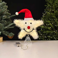Décor de sommet d'arbre de Noël en forme d'étoile, couleur or et argent, motif visage souriant lumineux, nouveau style créatif, modèle 010