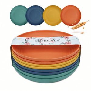 Ensemble d'assiettes biodégradables incassables en paille de blé pour dîner, sans plastique, en fibre naturelle - Product Image 1