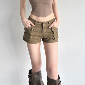 <b>Women</b> <b>Khaki</b> Denim <b>Shorts</b>, Old Money Style Utility <b>Cargo</b> <b>Short</b> Pants, Slim Fit Fashion Streetwear Pocket Casual <b>Shorts</b> - Product Image 3