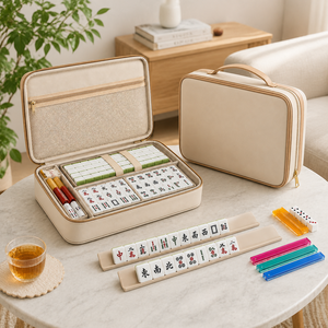 Sac de rangement portable pour tuiles de Mahjong avec bandoulière, étui de transport et organisateur pour accessoires de jeu de Mahjong - Product Image 4