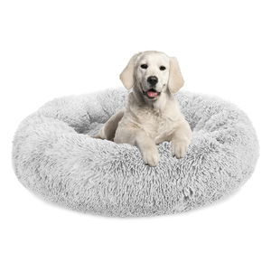 Manufacturer Wholesale Custom 2024 Hot Luxury Faux Fur Plush Fluffy Solid Fiber Large Donut Dog <b>Bed</b> Round Washable Sustainable - Product Image 1