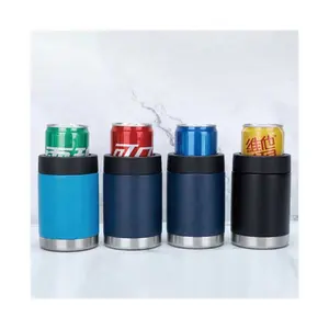 Novo 4 Em 1 Vácuo Isolado Duplo Walled Skinny Coozies 12 oz Garrafa De Cerveja Pode Titular Aço Inoxidável Slim Can Cooler Isolador