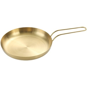 Golden Stainless Steel Frying Pan Round With Handle For Grilling BBQ Vegetables Snack Plate Hotel Party Use - Product Image 1