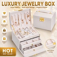Caja de Almacenamiento de Joyería Rígida de 3 Capas, Personalizada, de Lujo, con Papel de Regalo de Terciopelo, 2 Cajones, Herrajes Metálicos Dorados en Relieve, Portátil