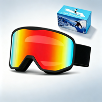 Masque de ski rouge à grande lentille cylindrique, anti-buée, UV400, pour snowboard, compatible avec lunettes de vue, personnalisable OEM