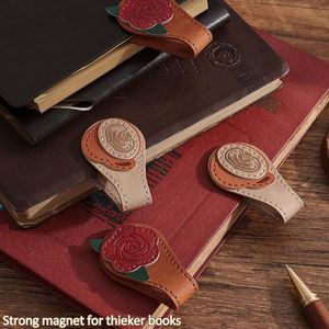 Vintage Leather Magnetic <b>Bookmarks</b> PU Leather <b>Bookmark</b> Clip Book Accessories Coffee Rose <b>Bookmark</b> Book Clip Page Holder - Product Image 4
