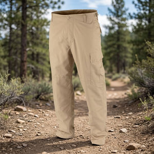 Pantalon cargo pour homme en coton couleur kaki, avec poches latérales, taille mi-haute, fermeture à bouton avec logo, imprimé numérique, vintage, imperméable - Product Image 3