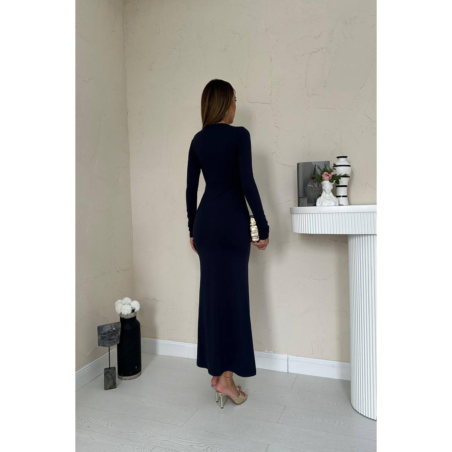 navy blue bodycon dress long sleeve Cute Navy Blue Dress - Bodycon Dress - Midi Dress - Ribbed Dress