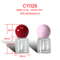 CY026 Tubes de brillant à lèvres transparents en plastique, forme bouteille de bébé, blancs, roses, transparents, avec bouchon boule, mignons et courts, 10ml