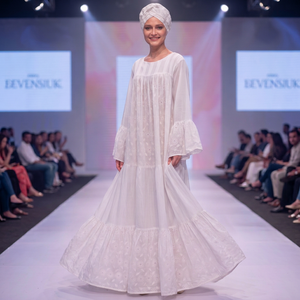 Vestido Dashiki Africano para Mujer, Blanco, de Algodón con Encaje, Bordado Chikankari de Lujo, Manga Larga, Estilo Kaftan Casual, Maxi, Modesto - Product Image 4