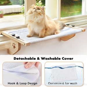 Hamaca de madera para gatos, cama para ventana, mueble ajustable para mascotas, diseño rectangular sólido. - Product Image 3