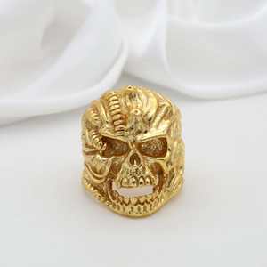 Wholesale 18K Gold Filled Brass Men's Fashion <b>Ring</b> <b>Skull</b> Design Biker Hip Hop Punk Style Skeleton Accessory - Product Image 5