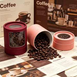 Tubo de Papel Biodegradable de Tamaño Personalizado, Caja Cilíndrica con Ventana Transparente de PVC para Empaque de Granos de Café y Dulces - Product Image 3