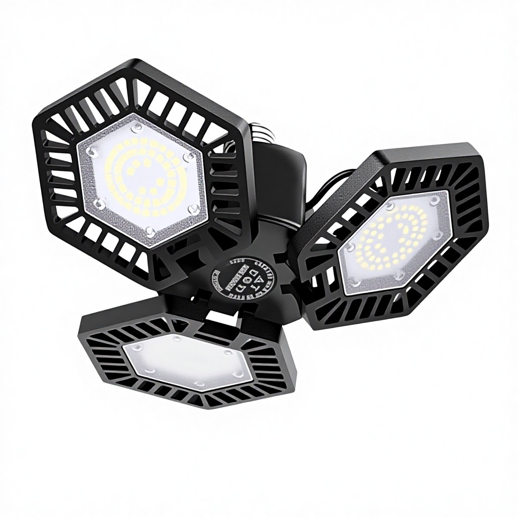 Rayluxtech Foldable Die-Cast Aluminum Garage Light, IP20 AC85-265V LED Lighting for Warehouse & Basement