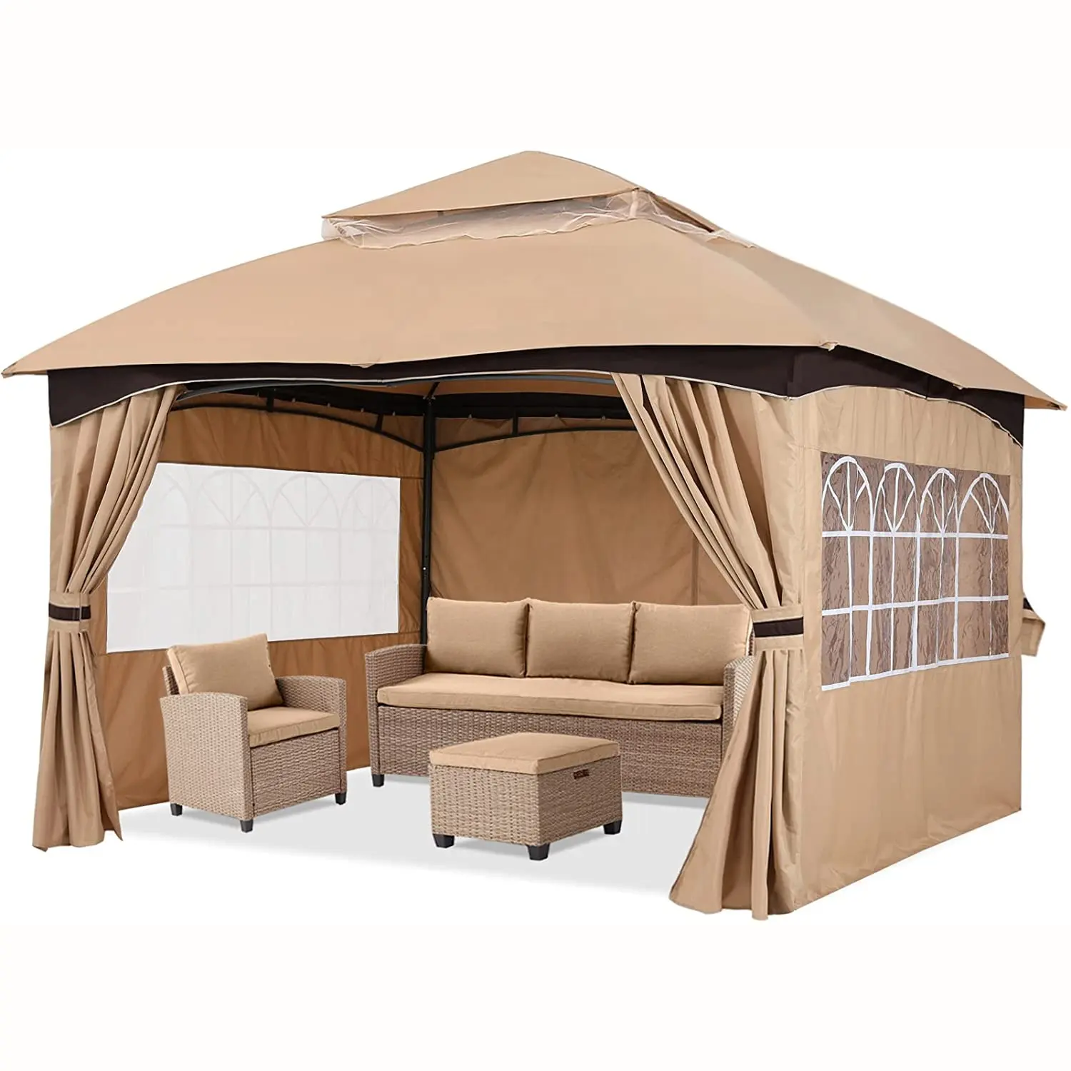 Outdoor Gazebos 10x12 with Window Simulation Church Windows Curtains for Patio Pop-up Canopy Portable Activities Tent