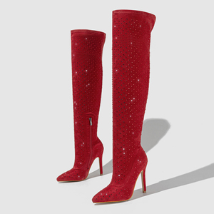 Bottes mi-hautes en strass tendance européenne et américaine 2024, sexy, à bout pointu, avec fermeture éclair latérale, bottes pour femmes - Product Image 6